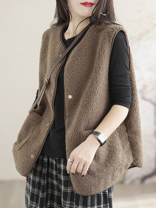xakxx Vintage Loose Sleeveless Solid Color Vest Outerwear