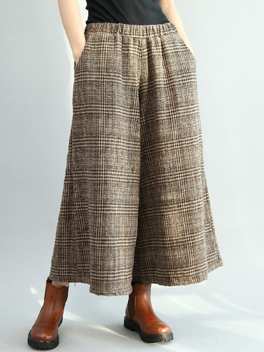 xakxx Vintage Loose Wide Leg Checkered Elastic Waist Pants