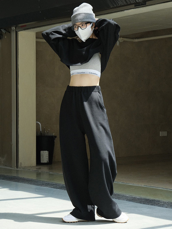 xakxx Casual Wide Leg Loose Solid Color Pants