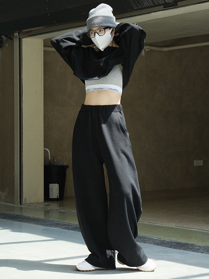 xakxx Casual Wide Leg Loose Solid Color Pants