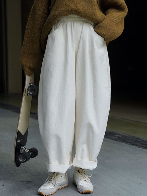 xakxx Vintage Corduroy Wide Leg Loose Solid Color Pants