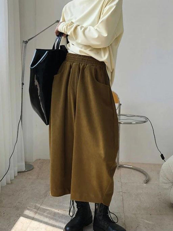 xakxx Harem Pants Wide Leg Elasticity Solid Color Split-Joint Pants Trousers