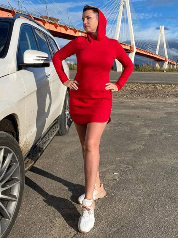 xakxx Long Sleeves Hooded Wrap Mini Dresses