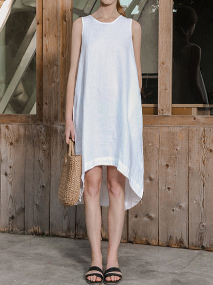 xakxx High-Low Loose Solid Color Round-Neck Midi Dresses
