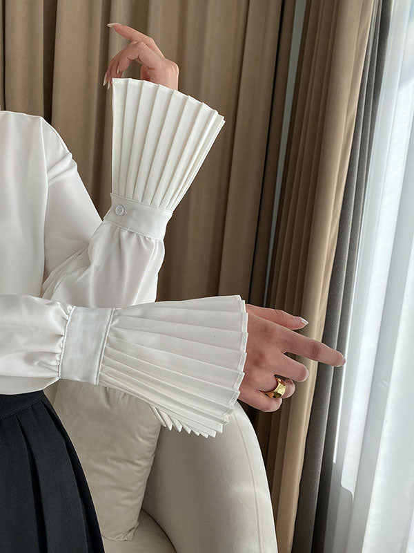 xakxx Flared Sleeves Solid Color Lapel Blouses&Shirts Tops