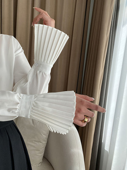 xakxx Flared Sleeves Solid Color Lapel Blouses&Shirts Tops
