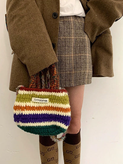 xakxx Colorful Contrast Color Crossbody Bag Woven Handbag
