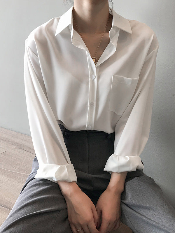 xakxx Urban Solid Color Lapel Long Sleeves Blouse