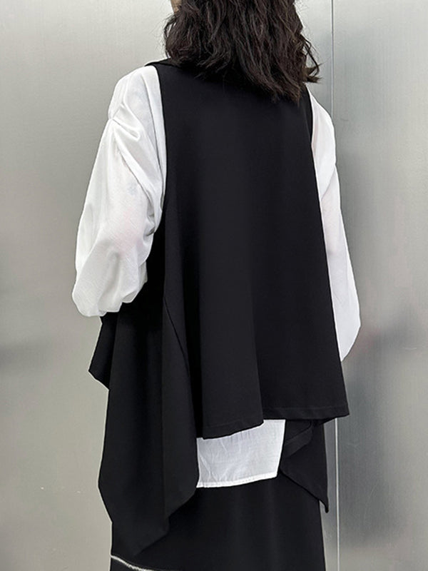 xakxx High-Low Irregular Clipping Hooded Solid Color Heaps Collar Vest Top
