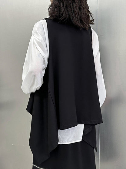 xakxx High-Low Irregular Clipping Hooded Solid Color Heaps Collar Vest Top
