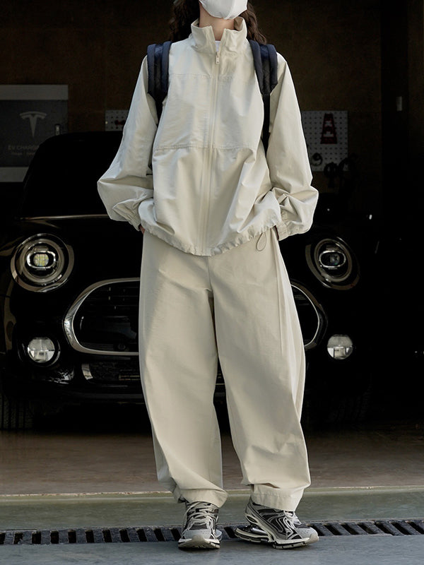 xakxx Loose Wide Leg High-Waisted Pleated Solid Color Casual Pants Bottoms Trousers