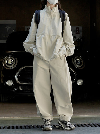 xakxx Loose Wide Leg High-Waisted Pleated Solid Color Casual Pants Bottoms Trousers