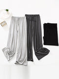 xakxx High Waisted Loose Drawstring Elasticity Solid Color Casual Pants Bottoms Trousers