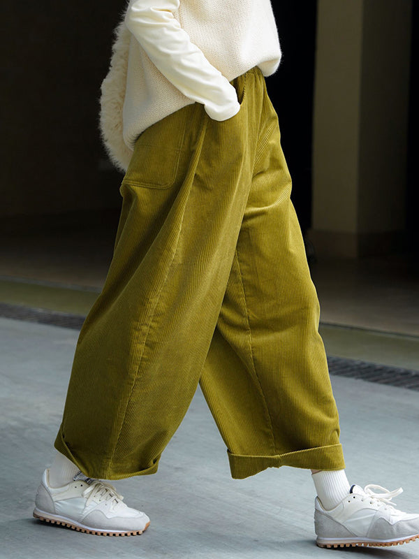 xakxx Vintage Corduroy Wide Leg Loose Solid Color Pants