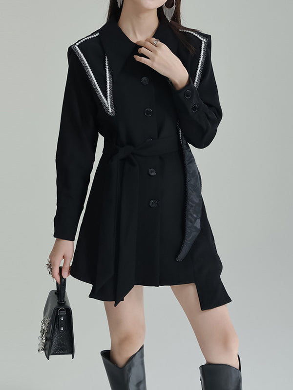 xakxx A-Line High Waisted Asymmetric Buttoned Lapel Mini Dresses