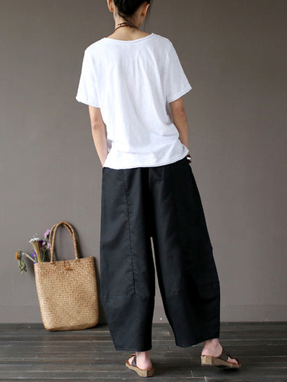 xakxx Simple 4 Colors Loose Linen Wide Leg Pants