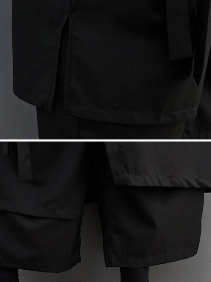 xakxx Wide Leg Loose Drawstring Solid Color Casual Pants Bottoms Culotte