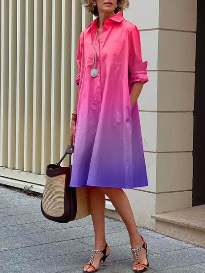 xakxx Long Sleeves Gradient Lapel Midi Dresses
