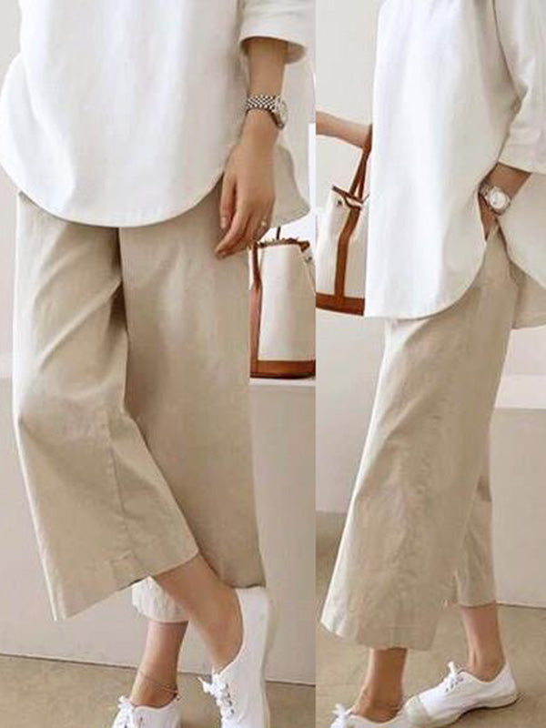 xakxx 5 Colors Line Loose Casual Plus Size Wide-Leg Pants