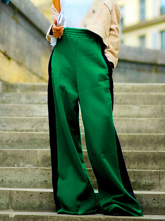 xakxx Loose Wide Leg Contrast Color Casual Pants Bottoms