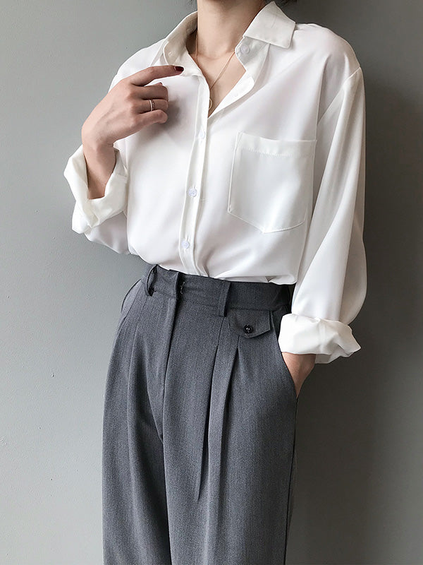 xakxx Urban Solid Color Lapel Long Sleeves Blouse