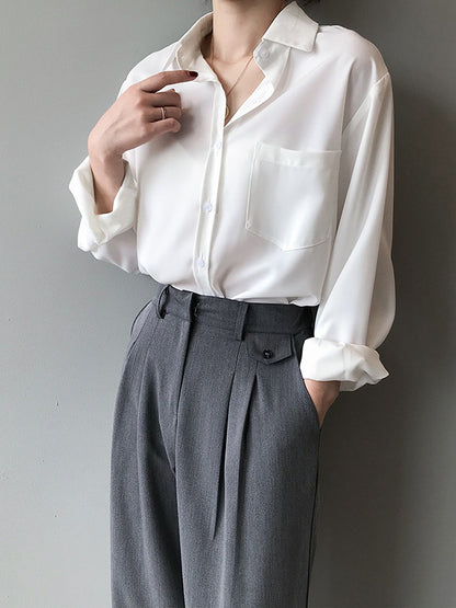 xakxx Urban Solid Color Lapel Long Sleeves Blouse