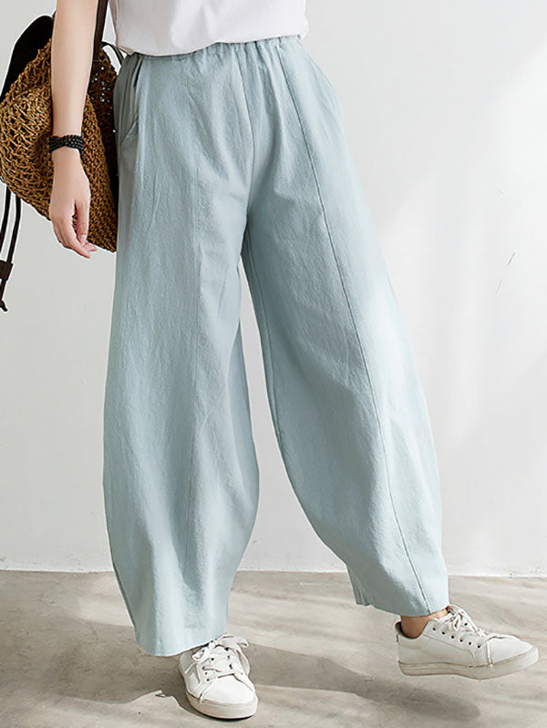 xakxx Wide Leg Loose Elasticity Solid Color Casual Pants Bottoms