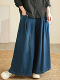 xakxx Loose Wide Pants Elasticity Pleated Flared Trousers Jean Pants Bottoms