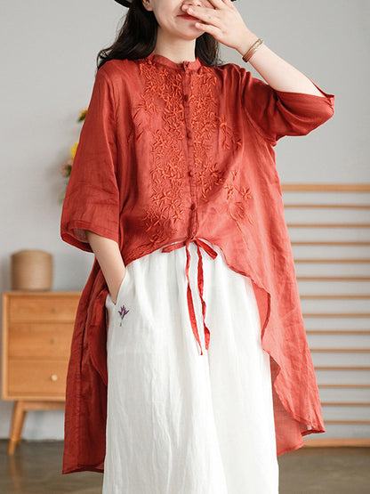 xakxx Original Embroidered Irregularity Round-Neck Blouse Tops