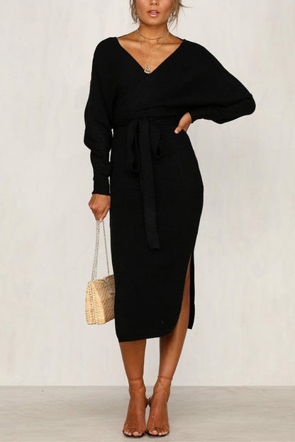 Xakxx V Neck Backless Sweater Dress(5 Colors)