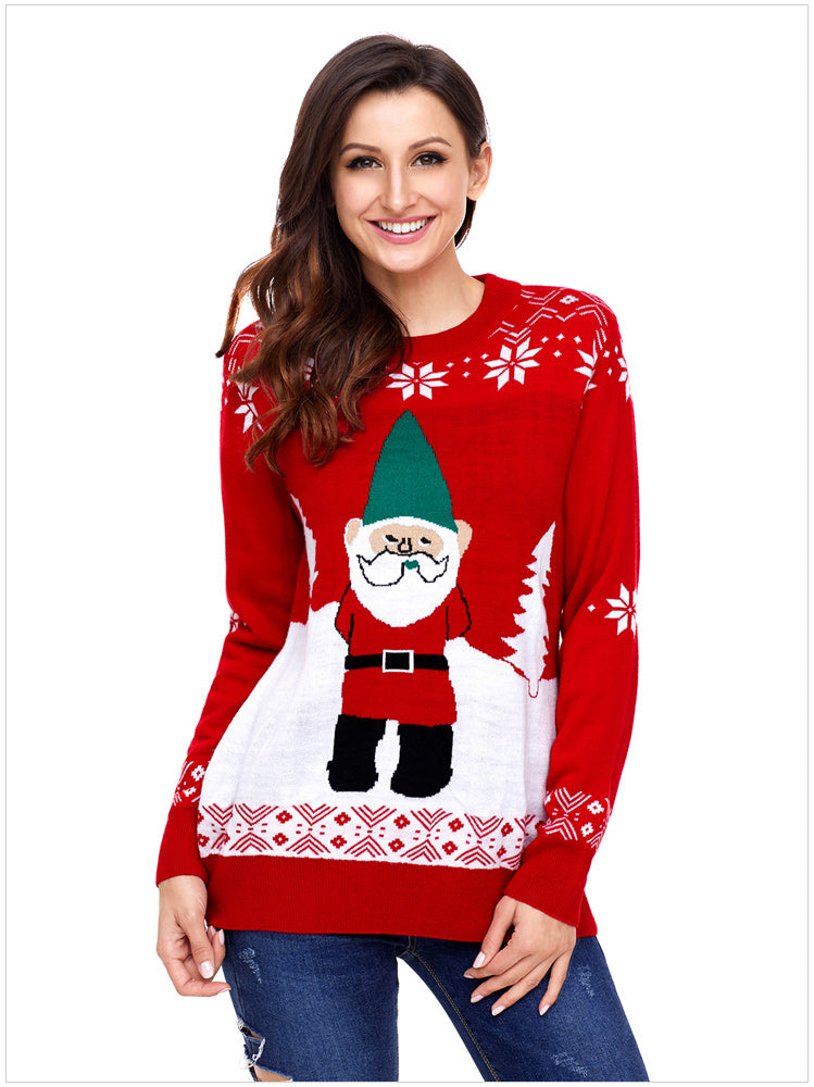 xakxx Cute Christmas Elk Sequins Glasses Gray Knitting Sweater