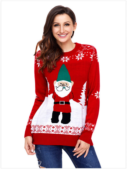 xakxx Cute Christmas Elk Sequins Glasses Gray Knitting Sweater