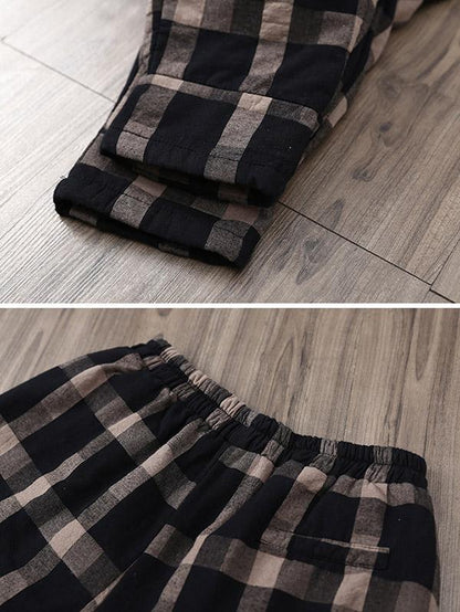 xakxx Vintage Plaid Thickening Pleated Harem Pants