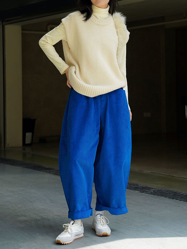 xakxx Vintage Corduroy Wide Leg Loose Solid Color Pants