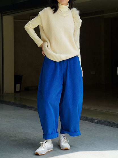xakxx Vintage Corduroy Wide Leg Loose Solid Color Pants