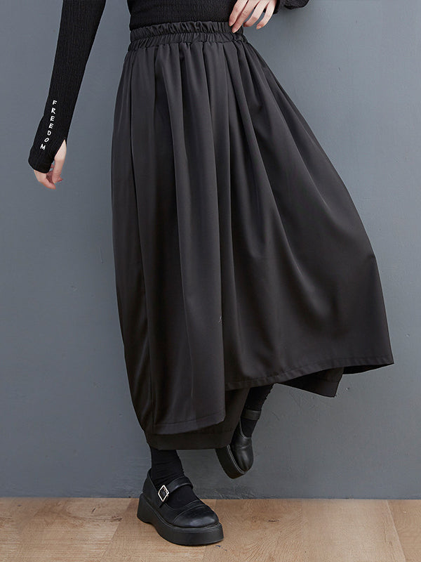 xakxx Vintage Wide Leg Loose Solid Color Elastic Waist Pants