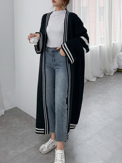 xakxx Urban Loose Contrast Color Striped Cardigan Coat