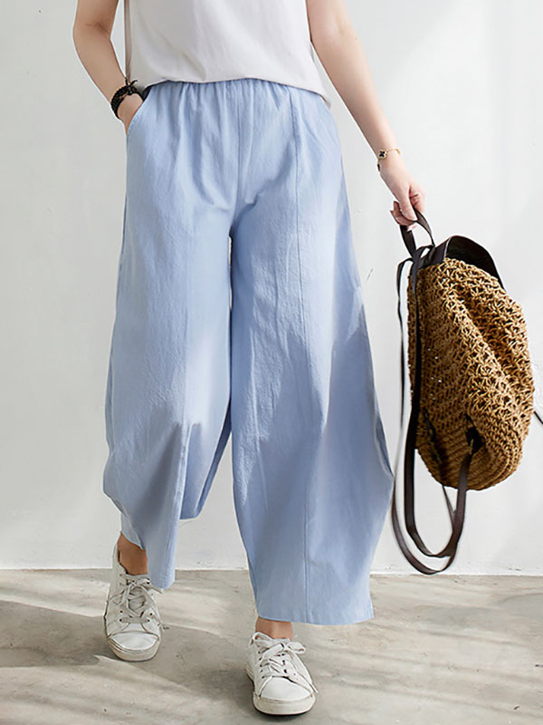 xakxx Wide Leg Loose Elasticity Solid Color Casual Pants Bottoms