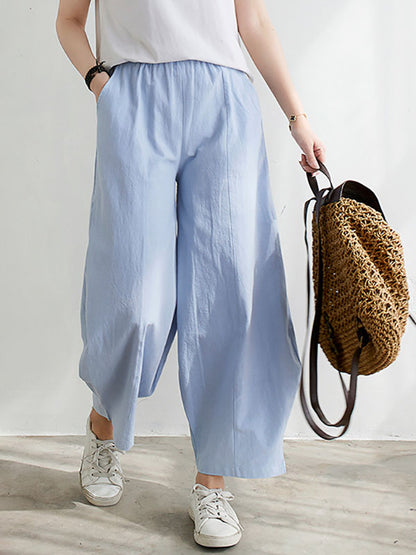 xakxx Wide Leg Loose Elasticity Solid Color Casual Pants Bottoms