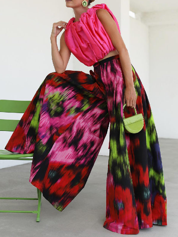 xakxx Wide Leg Multi-Colored Printed Pants Trousers