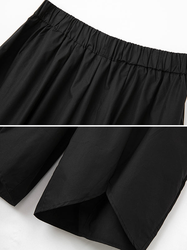 xakxx Simple Loose Elasticity Waist Wide Leg Solid Color Pants