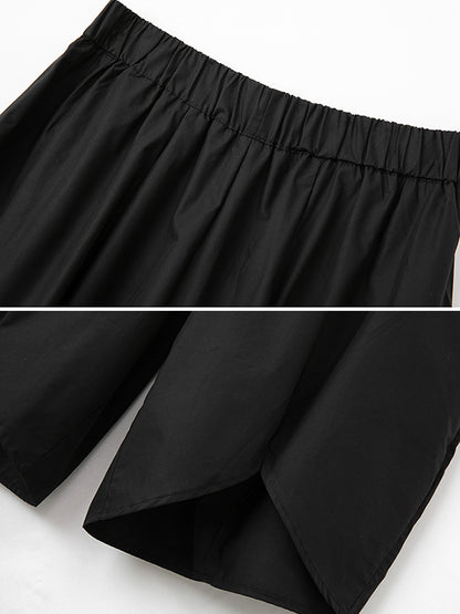 xakxx Simple Loose Elasticity Waist Wide Leg Solid Color Pants
