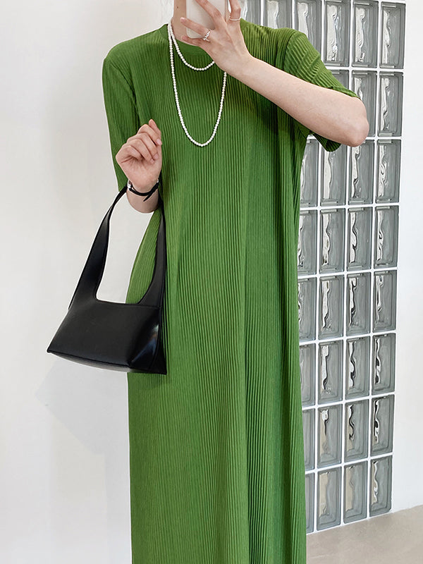 xakxx Original Casual Pleated Solid Color Midi Dress