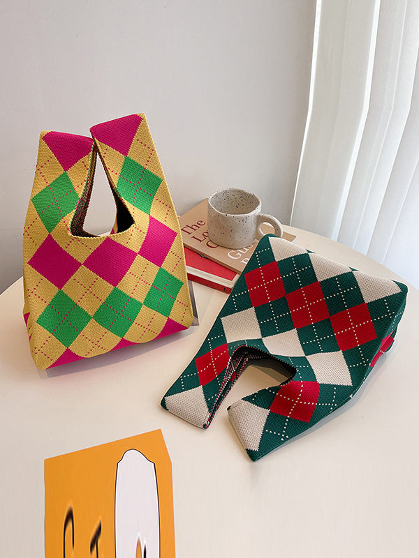 xakxx Urban Checkerboard Contrast Color Color-Block Bags Accessories Handbags