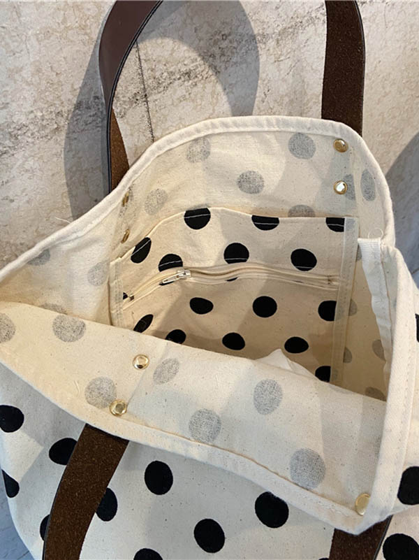 xakxx Vintage Canvas Polka-Dot Printed Makeup Tote Bag Bucket Bag