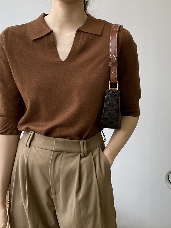 xakxx 7 Colors Urban Solid Color Half Sleeves Knitting Shirt Top