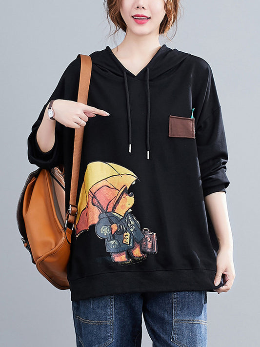 xakxx Original Cartoon Printed Drawstring Hoodies
