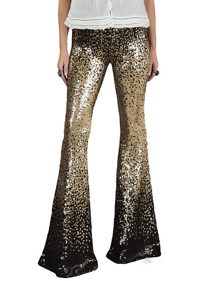 xakxx Flared Pants Skinny Leg Contrast Color Gradient Sequined Shiny Pants Bottoms