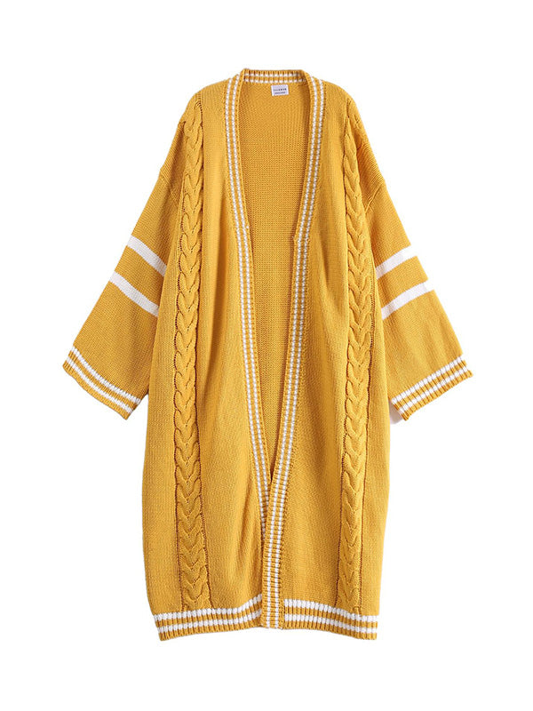 xakxx Urban Loose Contrast Color Striped Cardigan Coat