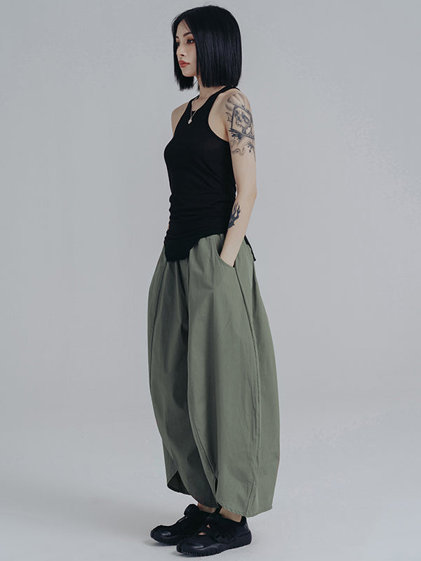 xakxx Simple Loose Elasticity Waist Wide Leg Solid Color Pants
